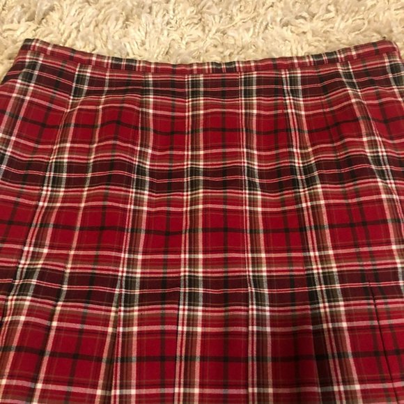 City Silk Stretch Pleated Red Plaid Skirt Sz 12 Hong Kong Vtg Tartan - Picture 3 of 7